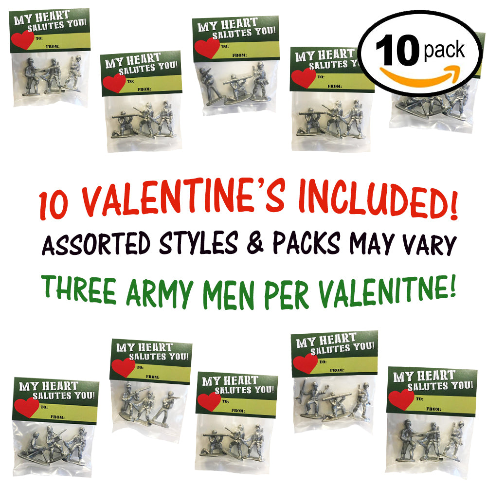 Army Men Valentines "My Heart Salutes You!" 10 Pack