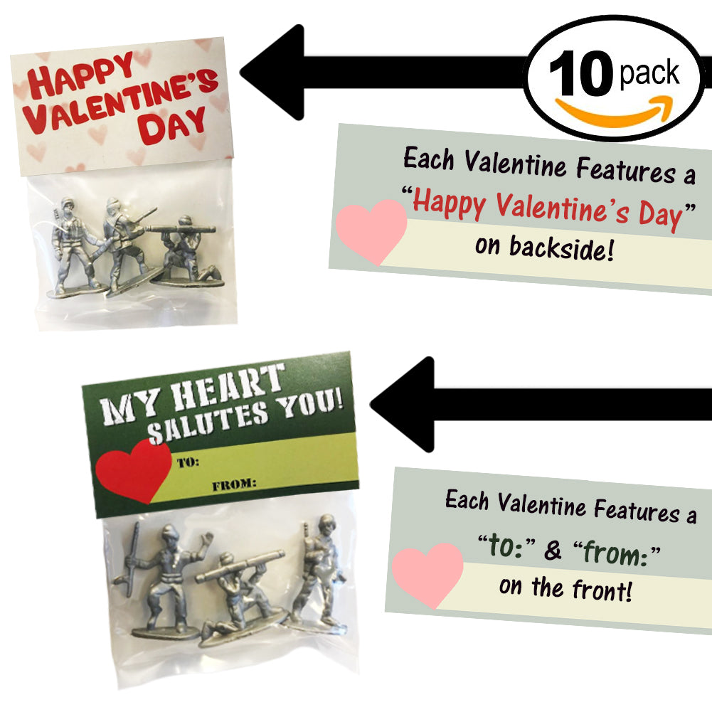 Army Men Valentines "My Heart Salutes You!" 10 Pack