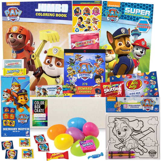 Paw Patrol Easter Basket Care Package 20pc Set, Easter Eggs, Easter Candy, Paw Patrol Toys, Coloring Books, Puzzle, Paw Patrol Game and More